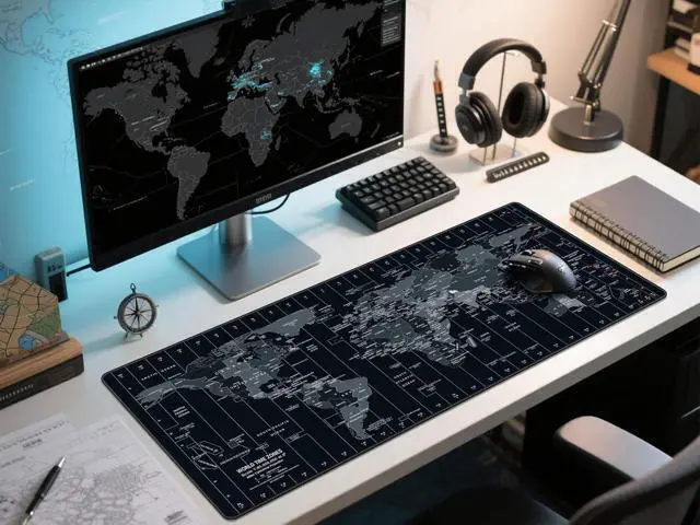 Alt view image 7 of 7 - Large Mouse Pad 35.4x15.7 Inch World Map - XXL Gaming Desk Mat with Non-Slip Rubber Base Stitched Edges | Keyboard and Mouse Pad for Gaming/Office | Portable Desk Pad