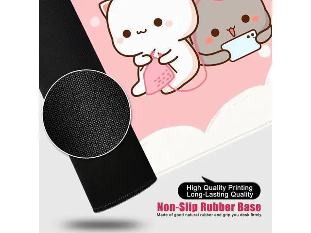 Alt view image 5 of 6 - Pink Large Gaming Mouse Pad Cat Desk Pad XXL Cute Mouse Mat 35x15.7x0.12 inch Desk Accessories Kawaii Desk Mat (Pink Cat -2)
