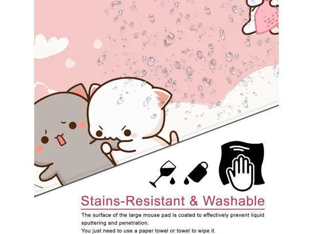 Alt view image 4 of 6 - Pink Large Gaming Mouse Pad Cat Desk Pad XXL Cute Mouse Mat 35x15.7x0.12 inch Desk Accessories Kawaii Desk Mat (Pink Cat -2)
