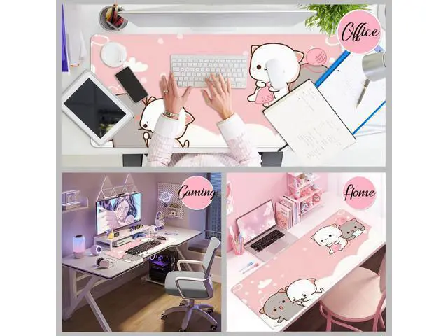 Alt view image 6 of 6 - Pink Large Gaming Mouse Pad Cat Desk Pad XXL Cute Mouse Mat 35x15.7x0.12 inch Desk Accessories Kawaii Desk Mat (Pink Cat -2)