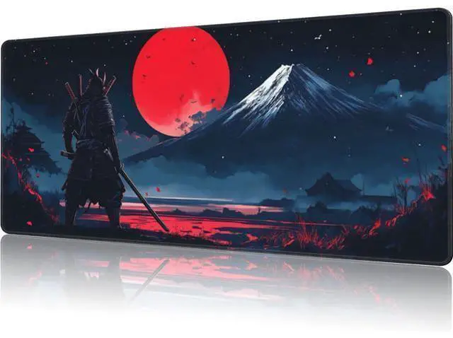 Main image of Mouse Pad Large Samurai and Red Moon Non-Slip Game Desk Mat with Stitched Edge Laptop Keyboard Desk Pad for Work Home Gaming (35.4 x 15.7 Inches)