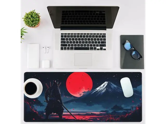 Alt view image 2 of 6 - Mouse Pad Large Samurai and Red Moon Non-Slip Game Desk Mat with Stitched Edge Laptop Keyboard Desk Pad for Work Home Gaming (35.4 x 15.7 Inches)