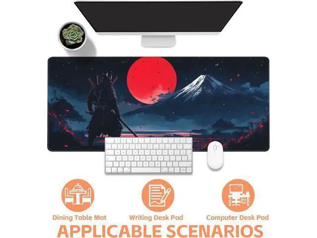 Alt view image 4 of 6 - Mouse Pad Large Samurai and Red Moon Non-Slip Game Desk Mat with Stitched Edge Laptop Keyboard Desk Pad for Work Home Gaming (35.4 x 15.7 Inches)