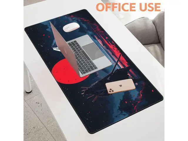Alt view image 5 of 6 - Mouse Pad Large Samurai and Red Moon Non-Slip Game Desk Mat with Stitched Edge Laptop Keyboard Desk Pad for Work Home Gaming (35.4 x 15.7 Inches)