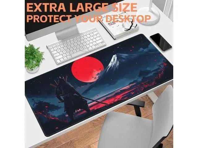 Alt view image 6 of 6 - Mouse Pad Large Samurai and Red Moon Non-Slip Game Desk Mat with Stitched Edge Laptop Keyboard Desk Pad for Work Home Gaming (35.4 x 15.7 Inches)