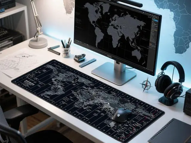 Alt view image 4 of 7 - Large Mouse Pad 35.4x15.7 Inch World Map - XXL Gaming Desk Mat with Non-Slip Rubber Base Stitched Edges | Keyboard and Mouse Pad for Gaming/Office | Portable Desk Pad