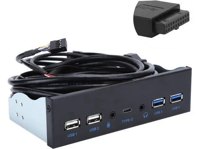 Alt view image 5 of 7 - Extra USB Front Panel, USB Hub with 2-Port USB 3.0/2-Port USB 2.0/Audio Output Microphone Input USB C Port, Optical Drive 5.25-inch Panel Computer Expansion Board for Desktop