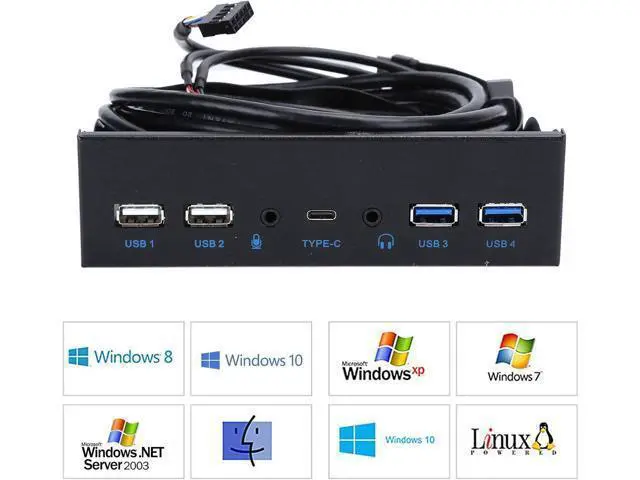 Alt view image 6 of 7 - Extra USB Front Panel, USB Hub with 2-Port USB 3.0/2-Port USB 2.0/Audio Output Microphone Input USB C Port, Optical Drive 5.25-inch Panel Computer Expansion Board for Desktop