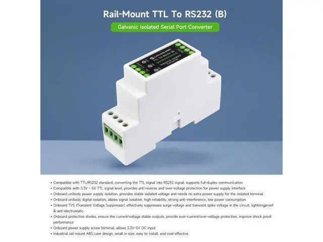 Alt view image 3 of 5 - Rail-Mount TTL to RS232 Galvanic Isolated Converter, Full-Duplex Communication, Lightningproof & Anti-Surge, Multi-Isolation Protection, TTL Serial Converter