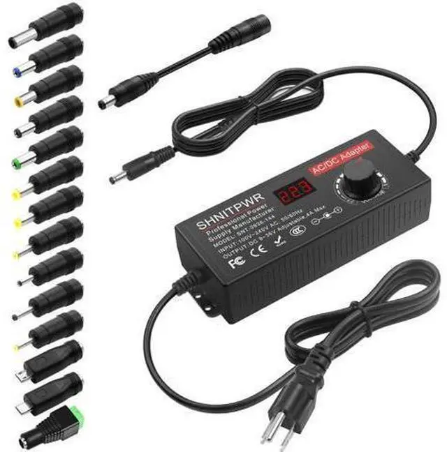 Main image of 144W Universal Power Supply Adjustable DC 36V 30V 24V 20V 19V 14V 12V 9V AC/DC Adapter 100V~240V AC to DC Variable Power Converter 9V ~ 36V 4A 144W Power Adapter with 14 Tips 5.5x2.5mm