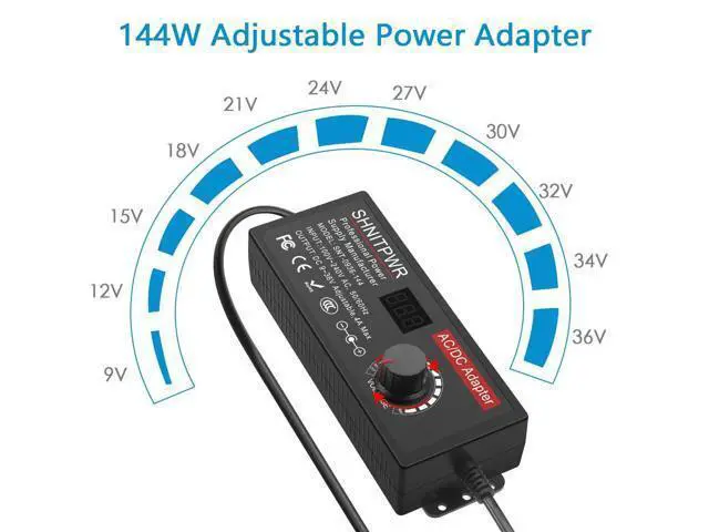 Alt view image 2 of 7 - 144W Universal Power Supply Adjustable DC 36V 30V 24V 20V 19V 14V 12V 9V AC/DC Adapter 100V~240V AC to DC Variable Power Converter 9V ~ 36V 4A 144W Power Adapter with 14 Tips 5.5x2.5mm