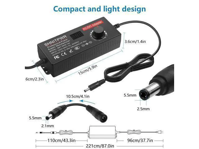 Alt view image 3 of 7 - 144W Universal Power Supply Adjustable DC 36V 30V 24V 20V 19V 14V 12V 9V AC/DC Adapter 100V~240V AC to DC Variable Power Converter 9V ~ 36V 4A 144W Power Adapter with 14 Tips 5.5x2.5mm