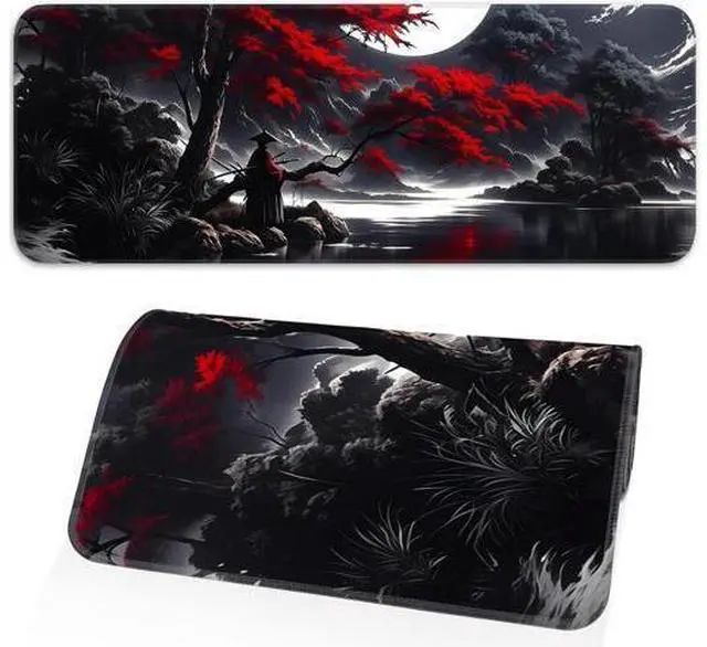 Main image of Japanese Dark Red Moon Gaming Mouse Pad Extended Mouse Pad with Non-Slip Base Full Keyboard Pad with Stitched Edges Large Desk Pad for Gaming Office Home 31.5 x 11.8 Inch