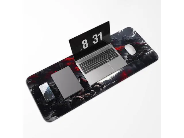Alt view image 5 of 7 - Japanese Dark Red Moon Gaming Mouse Pad Extended Mouse Pad with Non-Slip Base Full Keyboard Pad with Stitched Edges Large Desk Pad for Gaming Office Home 31.5 x 11.8 Inch