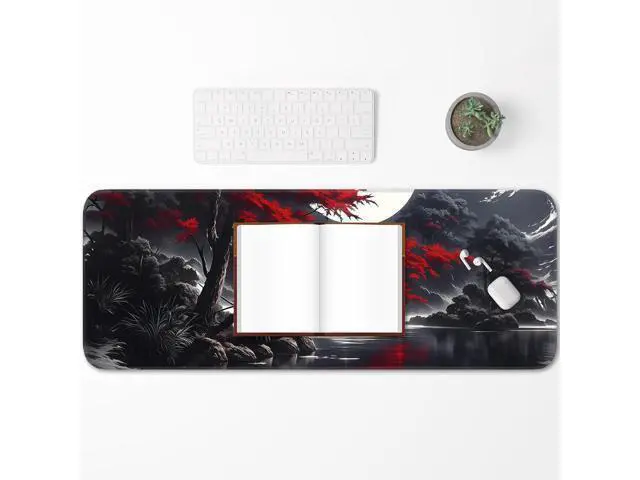 Alt view image 6 of 7 - Japanese Dark Red Moon Gaming Mouse Pad Extended Mouse Pad with Non-Slip Base Full Keyboard Pad with Stitched Edges Large Desk Pad for Gaming Office Home 31.5 x 11.8 Inch