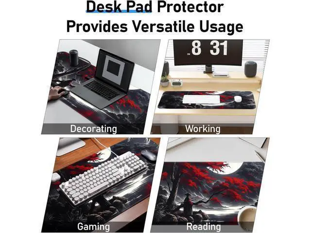 Alt view image 7 of 7 - Japanese Dark Red Moon Gaming Mouse Pad Extended Mouse Pad with Non-Slip Base Full Keyboard Pad with Stitched Edges Large Desk Pad for Gaming Office Home 31.5 x 11.8 Inch