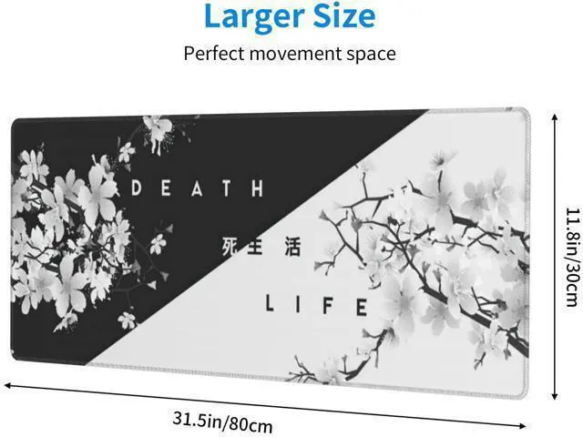 Alt view image 2 of 7 - Black and White Cherry Blossom Gaming Mouse Pad XL Extended Large Mouse Mat Desk Pad Stitched Edges Mousepad Long Non-Slip Rubber Base Mice Pad 31.5 X 11.8 Inch