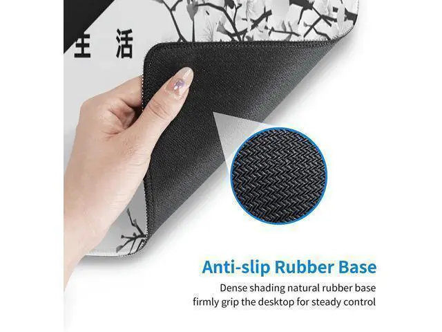 Alt view image 4 of 7 - Black and White Cherry Blossom Gaming Mouse Pad XL Extended Large Mouse Mat Desk Pad Stitched Edges Mousepad Long Non-Slip Rubber Base Mice Pad 31.5 X 11.8 Inch