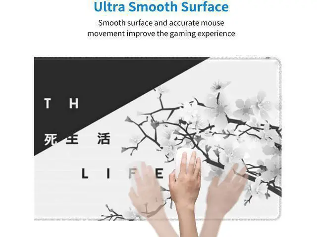 Alt view image 5 of 7 - Black and White Cherry Blossom Gaming Mouse Pad XL Extended Large Mouse Mat Desk Pad Stitched Edges Mousepad Long Non-Slip Rubber Base Mice Pad 31.5 X 11.8 Inch