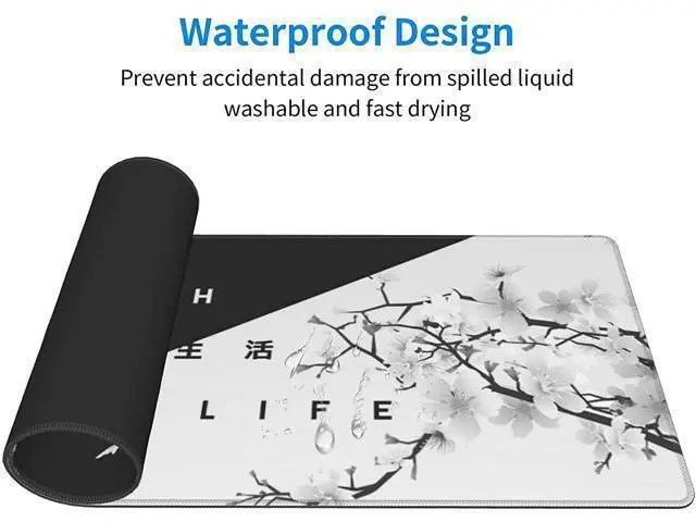 Alt view image 6 of 7 - Black and White Cherry Blossom Gaming Mouse Pad XL Extended Large Mouse Mat Desk Pad Stitched Edges Mousepad Long Non-Slip Rubber Base Mice Pad 31.5 X 11.8 Inch