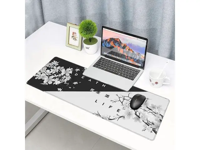Alt view image 7 of 7 - Black and White Cherry Blossom Gaming Mouse Pad XL Extended Large Mouse Mat Desk Pad Stitched Edges Mousepad Long Non-Slip Rubber Base Mice Pad 31.5 X 11.8 Inch