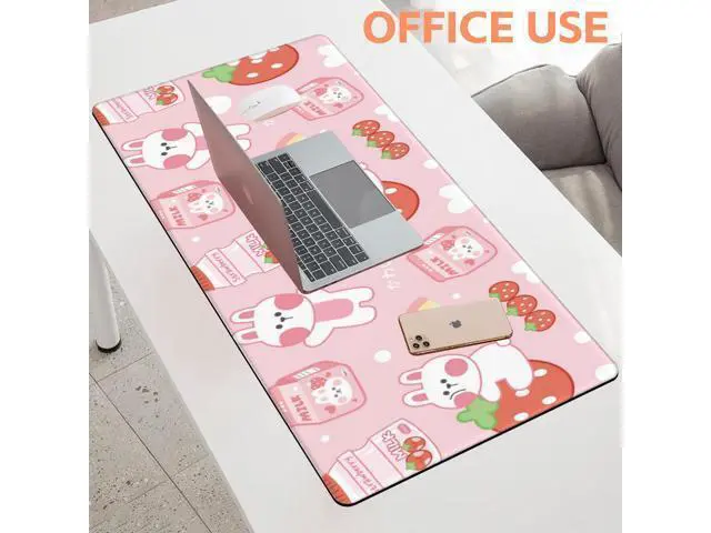 Alt view image 5 of 5 - NIYLYNSYN Large Mouse Pad Rabbit with Strawberry Milk Extended Gaming Keyboard Desk Mat Non-Slip Rubber with Stitched Edge Desk Pad Suitable for Office Home Desktop Decoration (35.4 x 15.7 Inches)