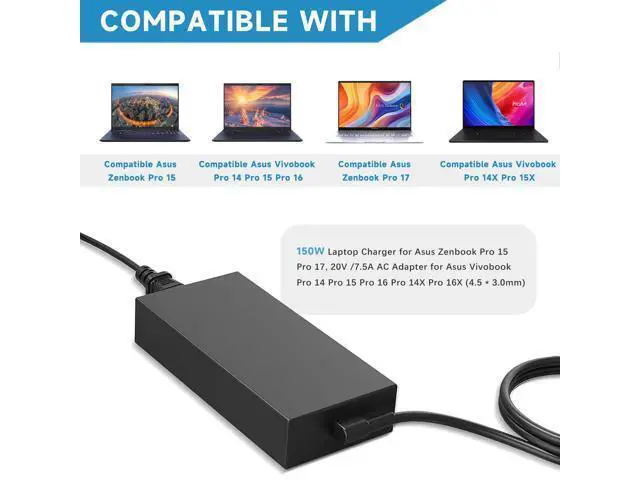 Alt view image 5 of 6 - 150W Laptop Charger 20V 7.5A 6.0x3.7mm (6037) with 4.5x3.0mm Adapter Compatible with ASUS TUF Gaming A15 A17 F15 F17 FX506 FA506 FX505, ROG Strix G15 G531 G731, Zenbook Pro 15, Vivobook Pro 16