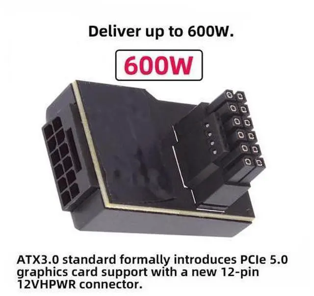 Alt view image 4 of 5 - Adapter 12VHPWR ATX3.0 PCI-E5.0 Power Modular Male to Female Extension Adapter Down Angled 90 Degree for 3080 3090TI PSU 16Pin 12+4P Graphics Card