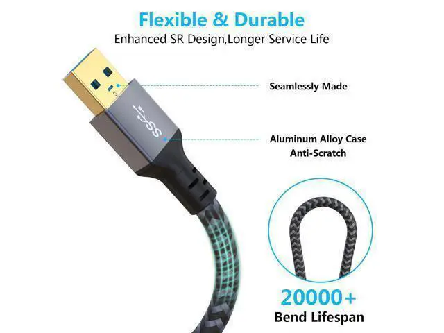 Alt view image 2 of 7 - USB Extension Cable 20ft- USB3.0 Extension Cable Durable Braided Design Type A Male to Female USB Extender for Printer Keyboard Mouse Flash Drive