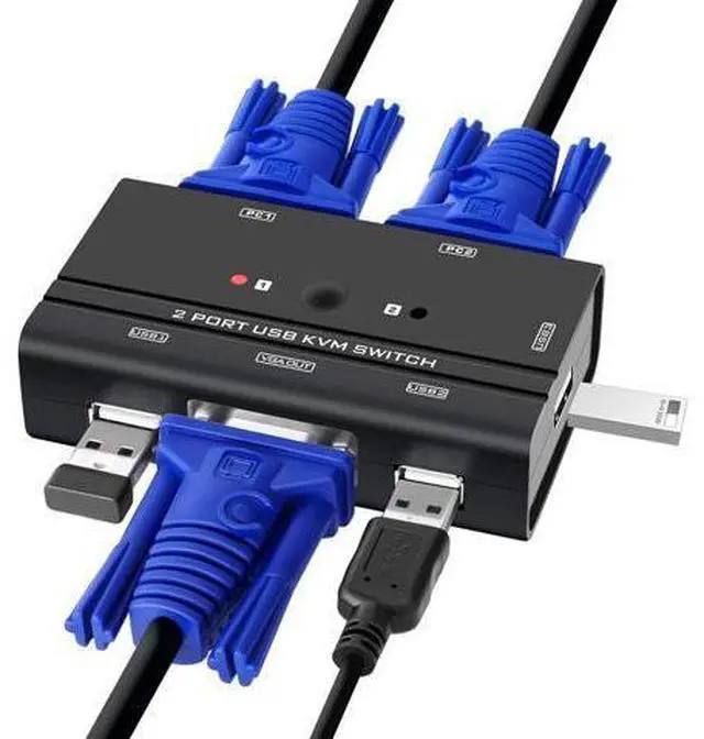 Main image of VGA USB KVM Switch, 2 Port VGA KVM Switcher Selector with Cables for 2PC Sharing 1 Video Monitor and 3 USB Devices Keyboard Mouse Printer Scanner