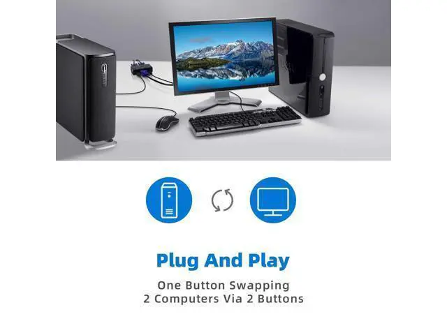 Alt view image 5 of 5 - VGA USB KVM Switch, 2 Port VGA KVM Switcher Selector with Cables for 2PC Sharing 1 Video Monitor and 3 USB Devices Keyboard Mouse Printer Scanner