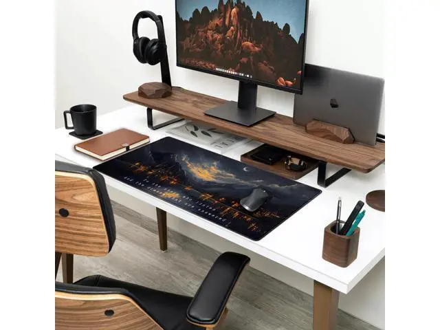 Alt view image 3 of 5 - Starry Night Mountain Desk Pad Mat Moon Oil Painting XXL Black Mouse Pad for Gaming Deskpad, Aesthetic Moon and Stars Mousepad Xxl for Laptop Computer Mouse Game Keyboard Mat, 31.5 X 15.8 In
