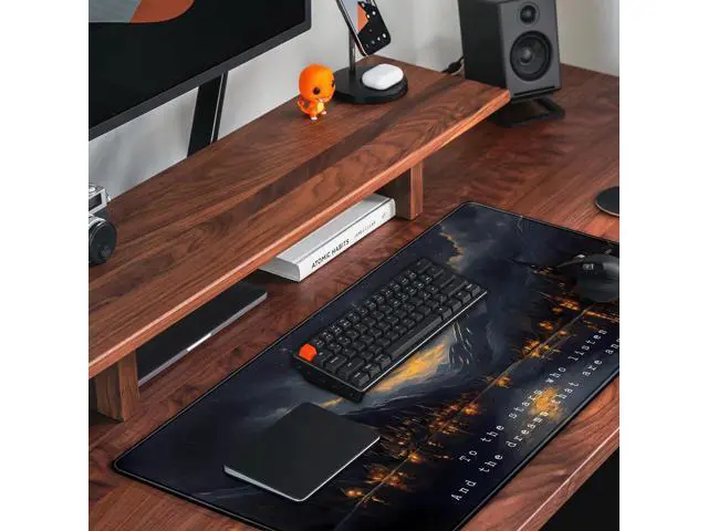 Alt view image 5 of 5 - Starry Night Mountain Desk Pad Mat Moon Oil Painting XXL Black Mouse Pad for Gaming Deskpad, Aesthetic Moon and Stars Mousepad Xxl for Laptop Computer Mouse Game Keyboard Mat, 31.5 X 15.8 In