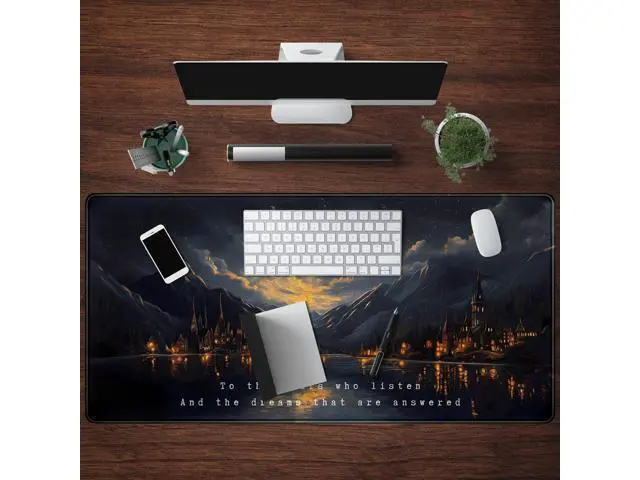 Alt view image 4 of 5 - Starry Night Mountain Desk Pad Mat Moon Oil Painting XXL Black Mouse Pad for Gaming Deskpad, Aesthetic Moon and Stars Mousepad Xxl for Laptop Computer Mouse Game Keyboard Mat, 31.5 X 15.8 In