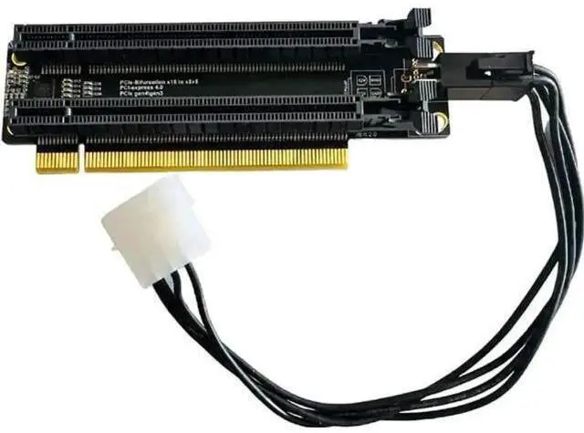 Main image of PCIe 4.0 x16 Bifurcation Expansion Card, 1-to-2 Split x16 to x8x8 Adapter, 20mm Slot Spacing, CPU 4Pin Aux Power Port with Matching 4Pin Cable