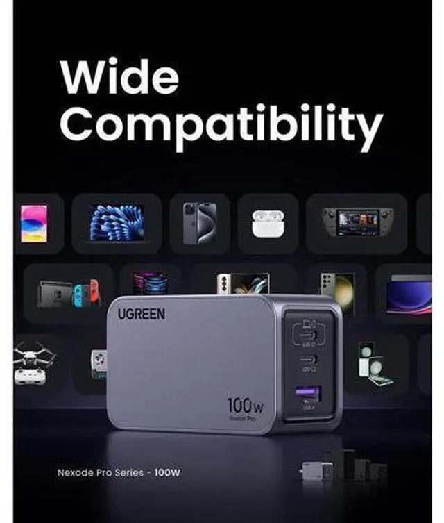 Main image of UGREEN Nexode Pro 100W 3-Port USB GaN Wall Charger