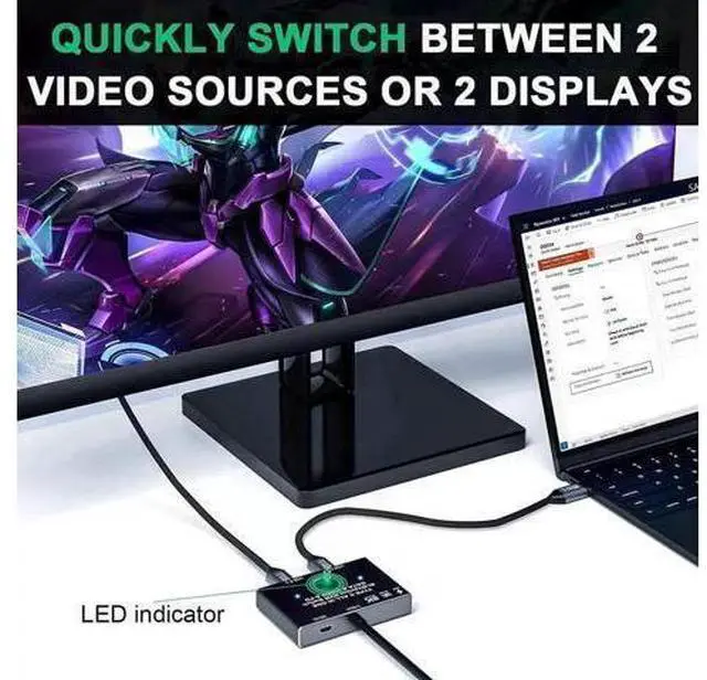 Main image of Bi-Directional USB-C KVM Switch Black, 2 Computers Sharing, 8K@60Hz / 4K@120Hz, 10Gbps Data, 100W PD Charge, Thunderbolt Compatible