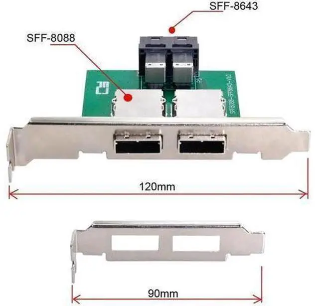 Main image of Mini SAS SFF-8088 External to Dual SFF-8643 HD Internal Storage Adapter Card with Full Height Bracket for Server RAID
