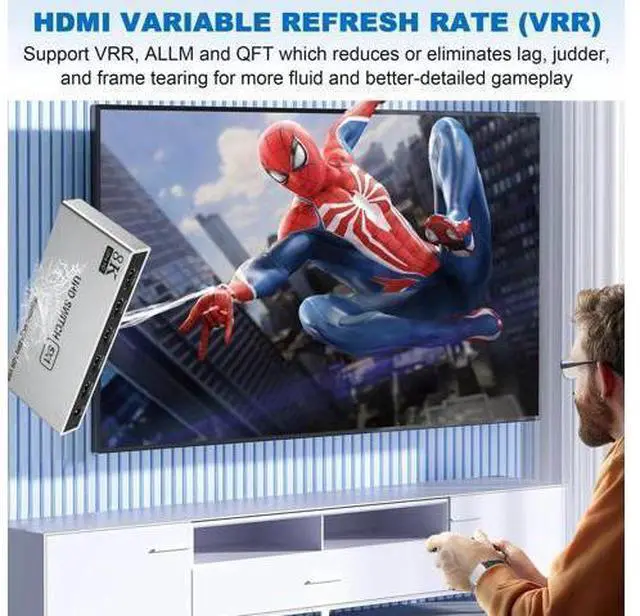 Main image of 5 in 1 Out 8K HDMI Switch Splitter with IR Remote, 48Gbps HDMI 2.1 Port Expander Supports 8K@60Hz, 4K@120Hz, 3D, CEC, HDR, HDCP 2.3