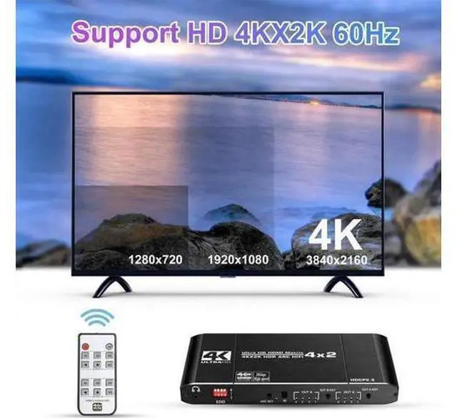 Main image of 4x2 HDMI Matrix Switch Splitter, HDMI 2.0 4K@60Hz HDCP 2.2 HDR ARC Audio Extractor, 4 Input 2 Output HDMI Matrix for HDTV PS4