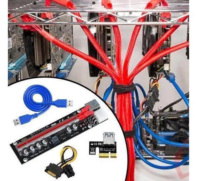 Main image of 6PCS PCIE Riser for Video Card Graphic Card GPU Mining 6 Pin Power PCI-E 16X Riser PCI Express X16 Adapter for BTC Bitcoin Miner