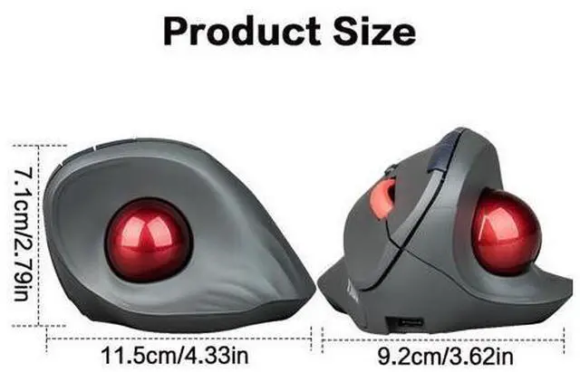 Main image of Wireless Vertical Trackball Mouse Dual Mode BT + 2.4G Connectivity, 650mAh Rechargeable Battery, Ergonomic Thumb-Operated Rollerball
