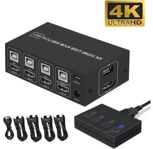 Main image of 4 Port 4 In 1 Out HDMI KVM Switch 4K@60Hz HDCP 2.2, USB KVM Switcher with Desktop Wired Controller for PC Laptop Windows Mac
