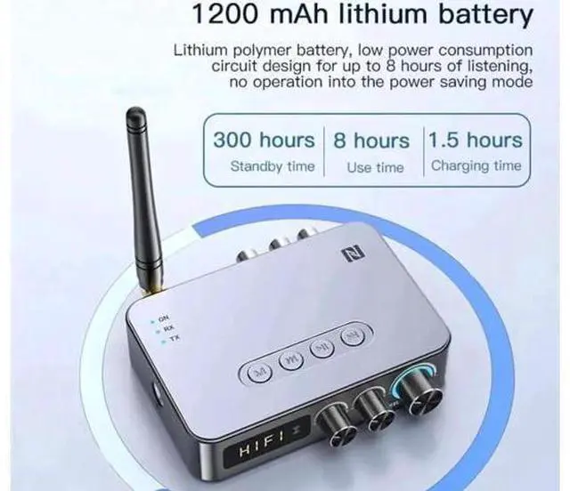 Main image of 4-in-1 Bluetooth 5.1 Audio Transmitter Receiver Adapter, Low Latency Wireless Converter with Optical/AUX/RCA/6.5mm Mic Port, NFC & FM Radio Function for TV, Home Party & KTV