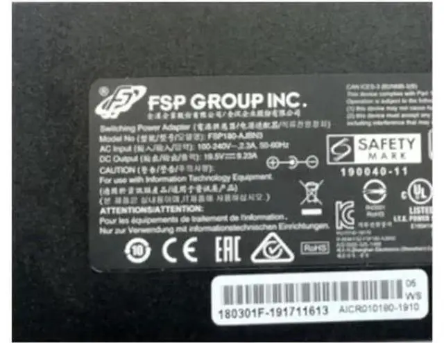 Main image of FSP FSP180-AJBN3 180W Laptop AC Charger, 19.5V 9.23A Power Adapter with 5.5x2.5mm DC Tip Compatible with MAG-15, XNE15E19, EG-LP5-BK Gaming Notebooks