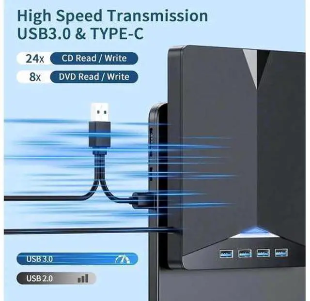 Main image of 7-in-1 USB 3.0 Type-C Portable External CD DVD RW Burner Optical Drive with SD TF Card Reader & 4-Port USB Hub Compatible with Laptop Desktop Windows Mac OS Linux