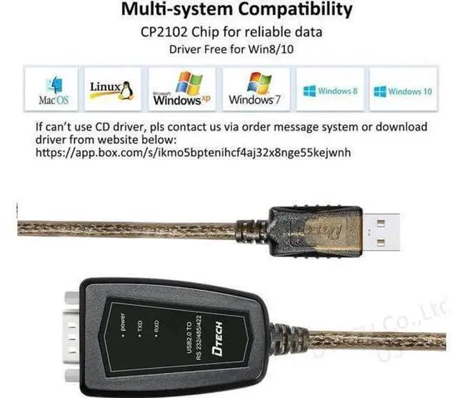 Main image of DTech USB to Serial Adapter RS485 RS422 R232 (3 in 1 Interface) Supports DC 5V with Breakout Board LED Lights for Multi-Kind Control Devices Windows 11 10 8 7 XP Mac (5ft)