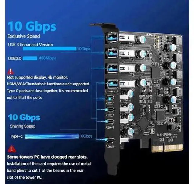 Main image of 8-Port PCIe USB 3.2 Gen2 Expansion Card, PCI-E to 4 USB-A + 4 USB-C Hub Adapter, 10Gbps SuperSpeed, Compatible with PCIe x4/x8/x16 Slots for Desktop PC