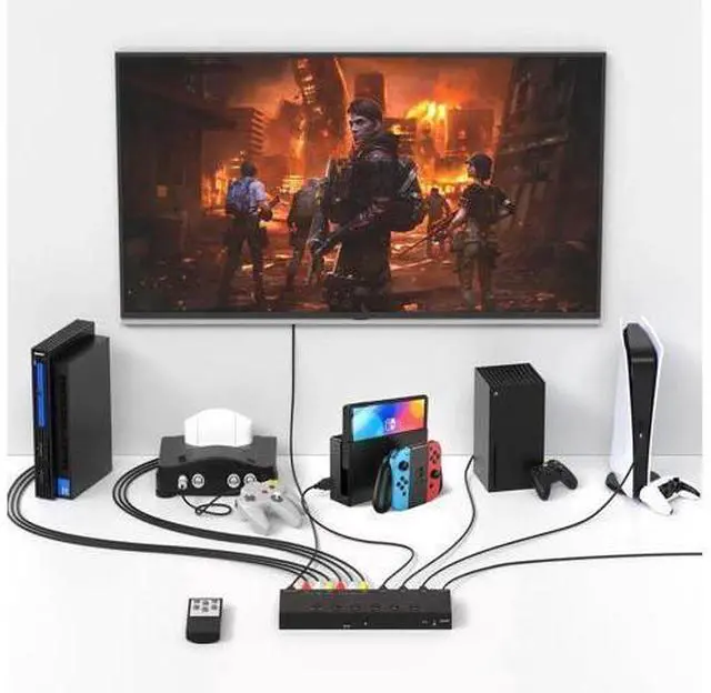 Main image of 2-Way RCA AV to HDMI Converter with 3-Port HDMI 2.0 Switch 2-in-1 Combo Adapter, 4:3/16:9 Aspect Ratio Adjustable for Retro Consoles & Modern Game Players