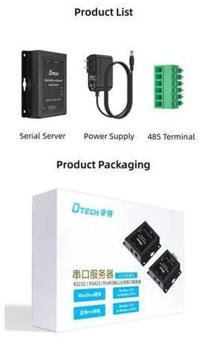 Main image of DTECH Two-way Transparent RS422 RS485 Serial Port to TCP/IP Ethernet Device Converter Server